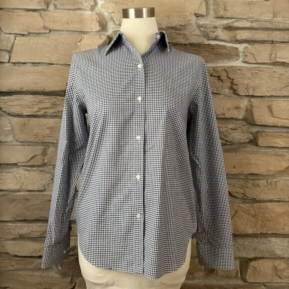 Chaps Classics Women’s No Iron Button Up Shirt – Navy & White Gingham Check Sz M - Picture 1 of 7